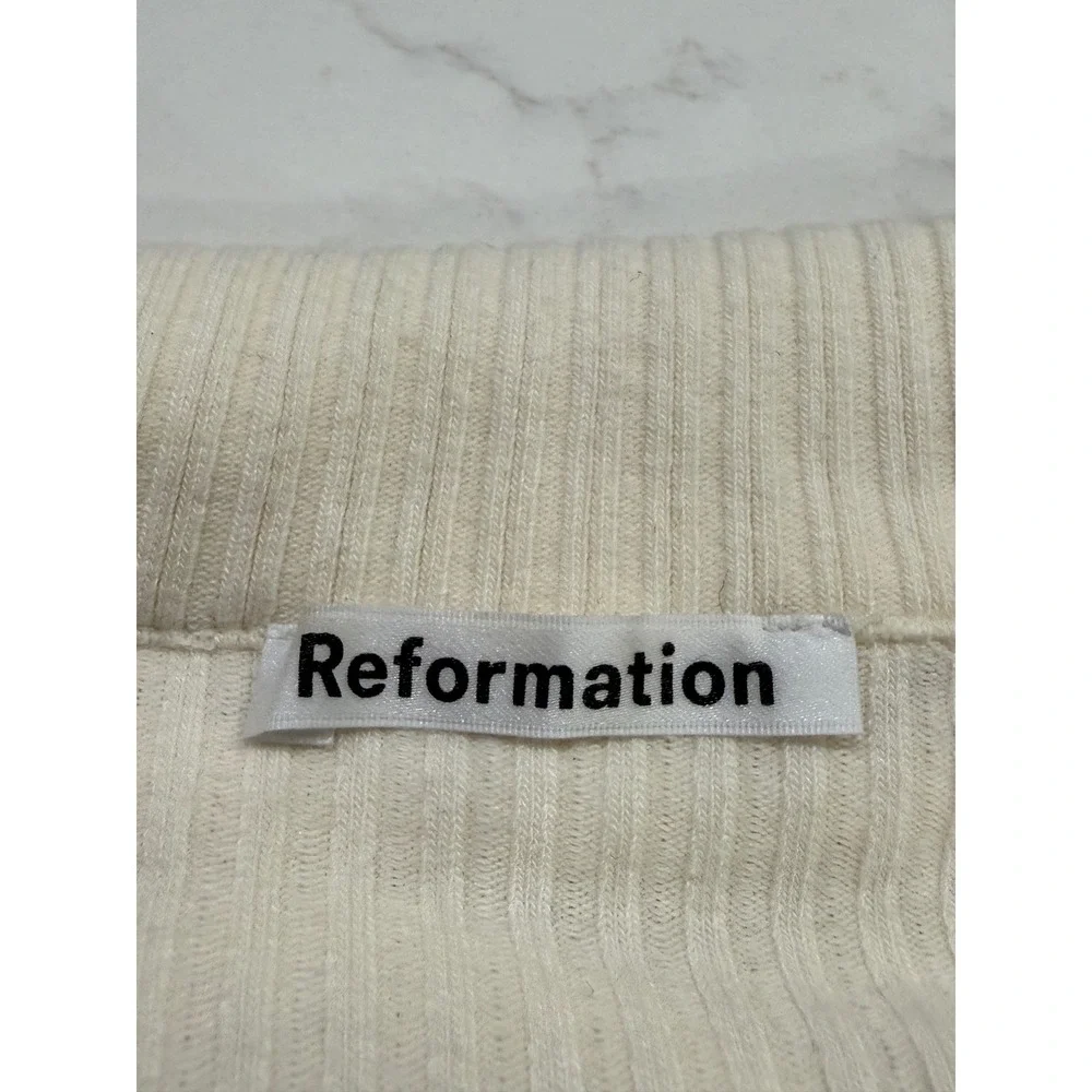 Reformation Cream Ribbed Heart Button Cardigan Top Small Tencel Cotton Blend